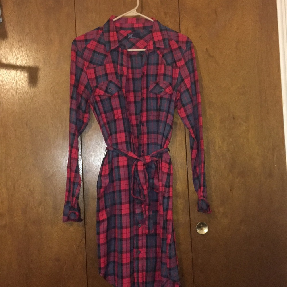 Red plaid long sleeved dress